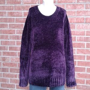 Orvis Purple Plum Chenille Knit Pullover Sweater